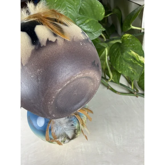 HandPainted Vtg Native American Ceramic Vases Blue Bird Wolf Coyote Bear Feather - Picture 10 of 10